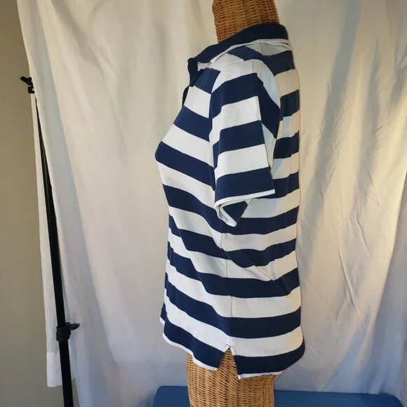 Erika Women's Blue and White Striped Polo Shirt - Size Small - Picture 2 of 4